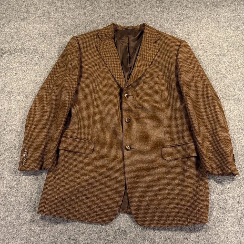 Ermenegildo Zegna Sport Coat Mens 46L Brown Wool Tweed‎ Check Jacket Switzerland